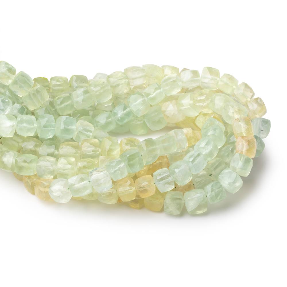 6.5 - 7mm Prehnite Faceted Cube Beads 8 inch 32 pieces - Beadsofcambay.com