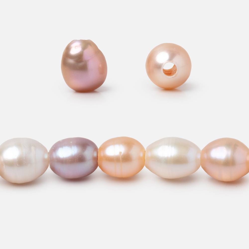 6.5-9mm Tri-Color Oval Large Hole Freshwater Pearls 7.5 inch 24 Beads - Beadsofcambay.com