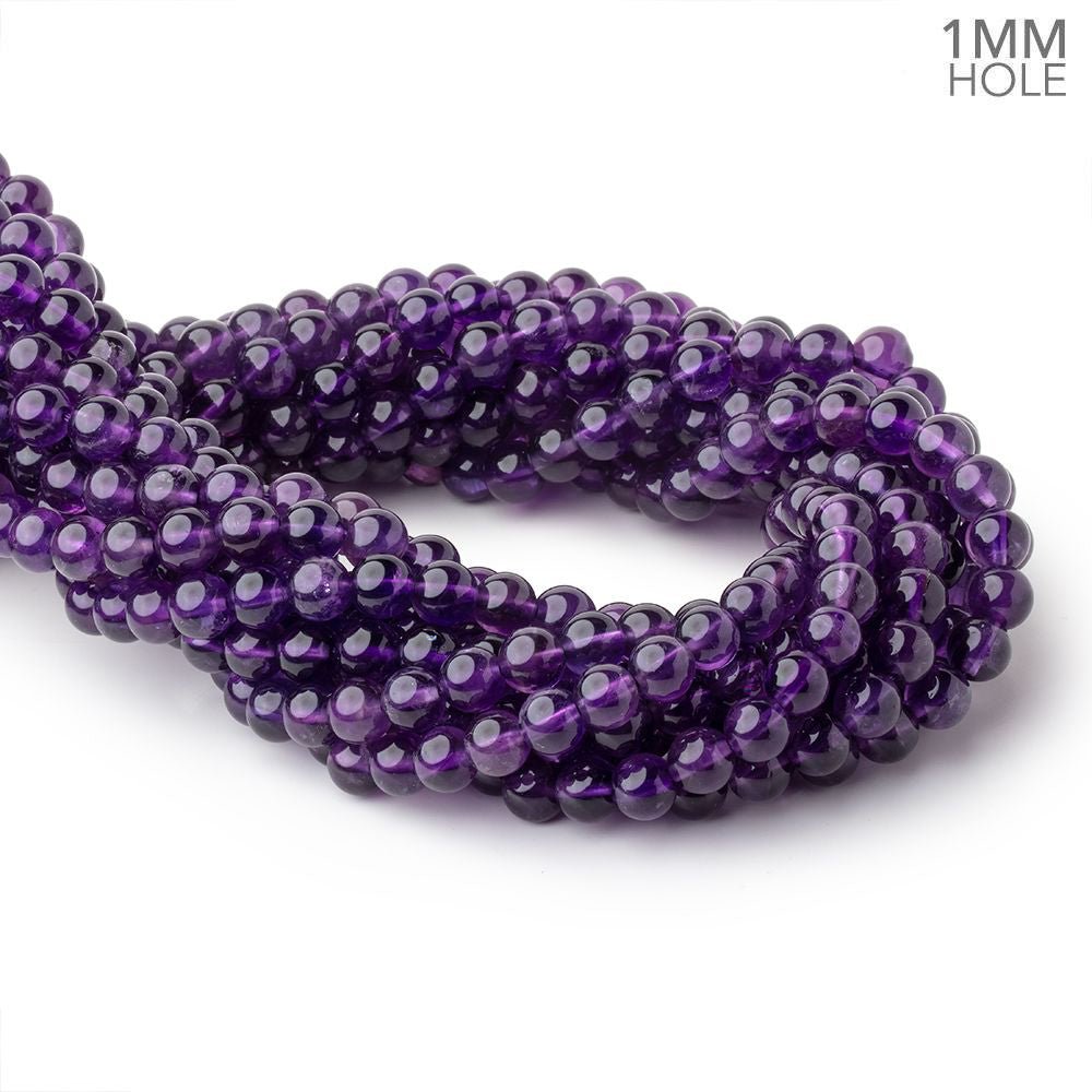 6.5mm Amethyst Plain Round Beads 15 inch 60 pieces 1mm Hole - Beadsofcambay.com