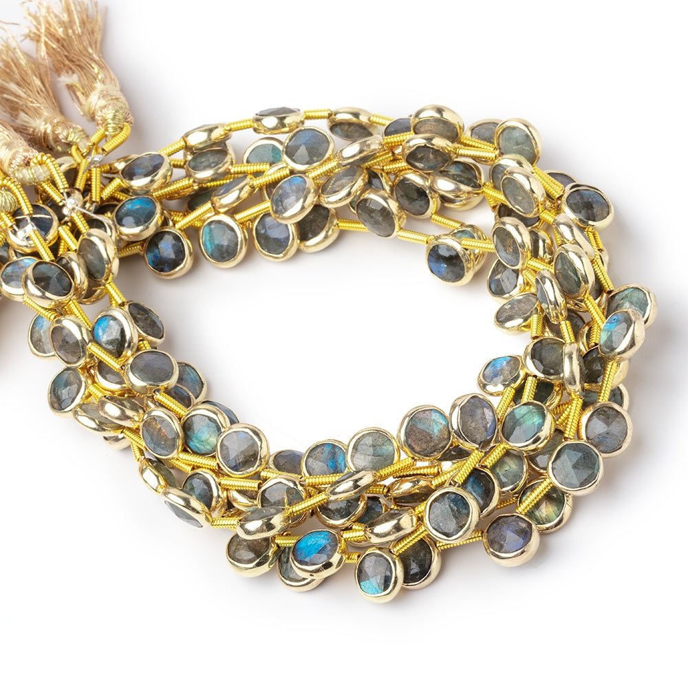 6.5mm Vermeil Bezel Labradorite Top Drill Faceted Coin Strand 20 Beads - Beadsofcambay.com