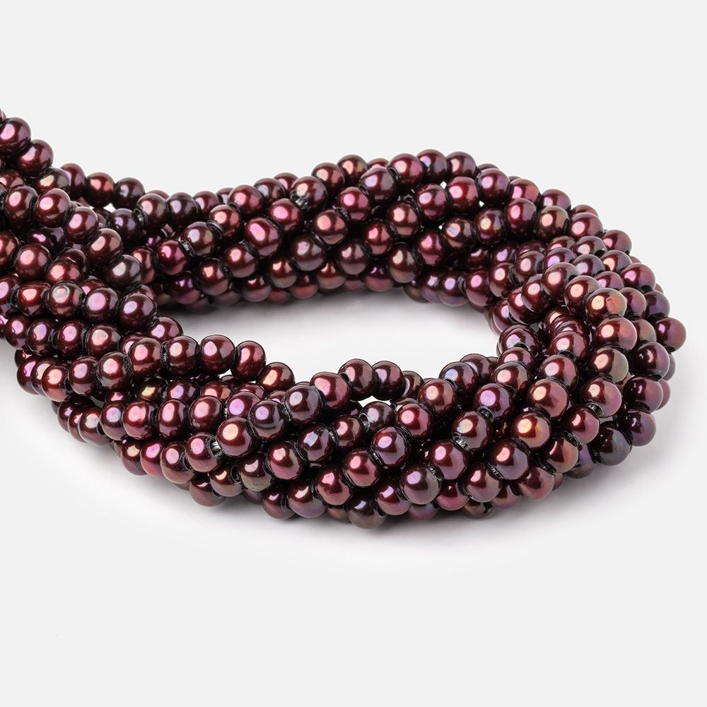 6-7mm Dark Wine Red Large Hole Off Round Freshwater Pearls 2.5mm ID 72 pcs - BeadsofCambay.com