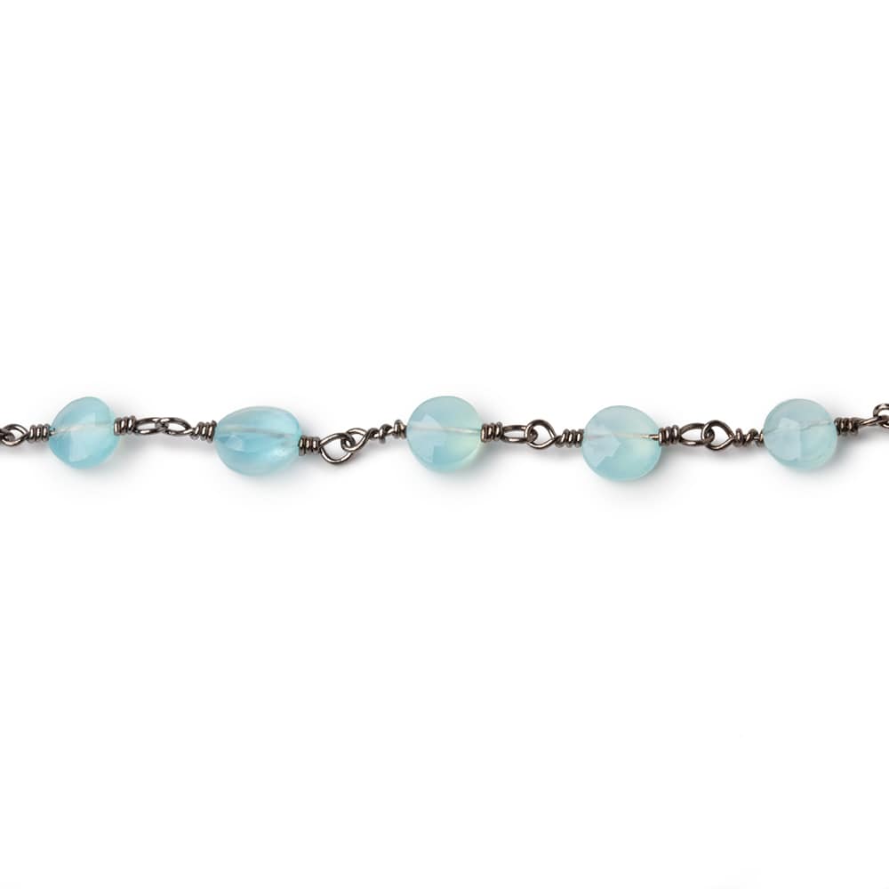 6mm Blue Chalcedony Faceted Coins on Black Gold Plated Chain - Beadsofcambay.com