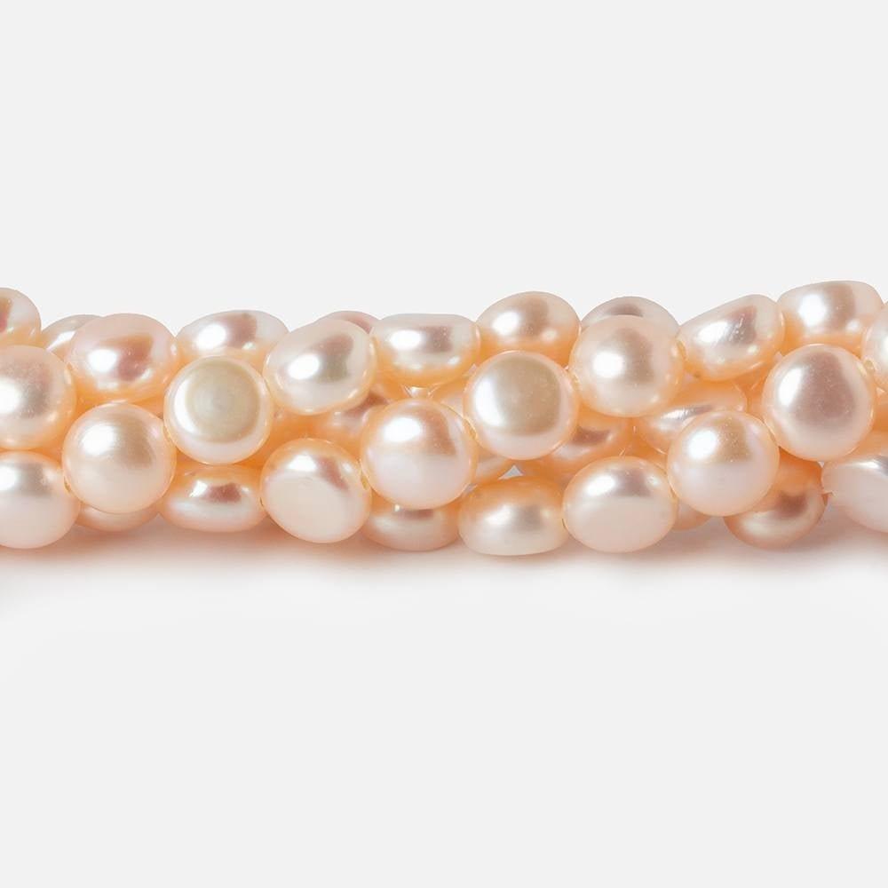 6mm Peach Button Freshwater Pearls 16 inch 65 pcs - Beadsofcambay.com