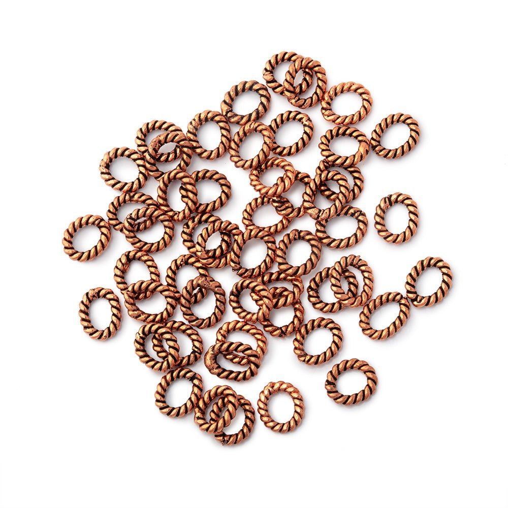 6x5mm Antiqued Copper Twisted Oval Shaped Jump Ring Set of 50 - Beadsofcambay.com