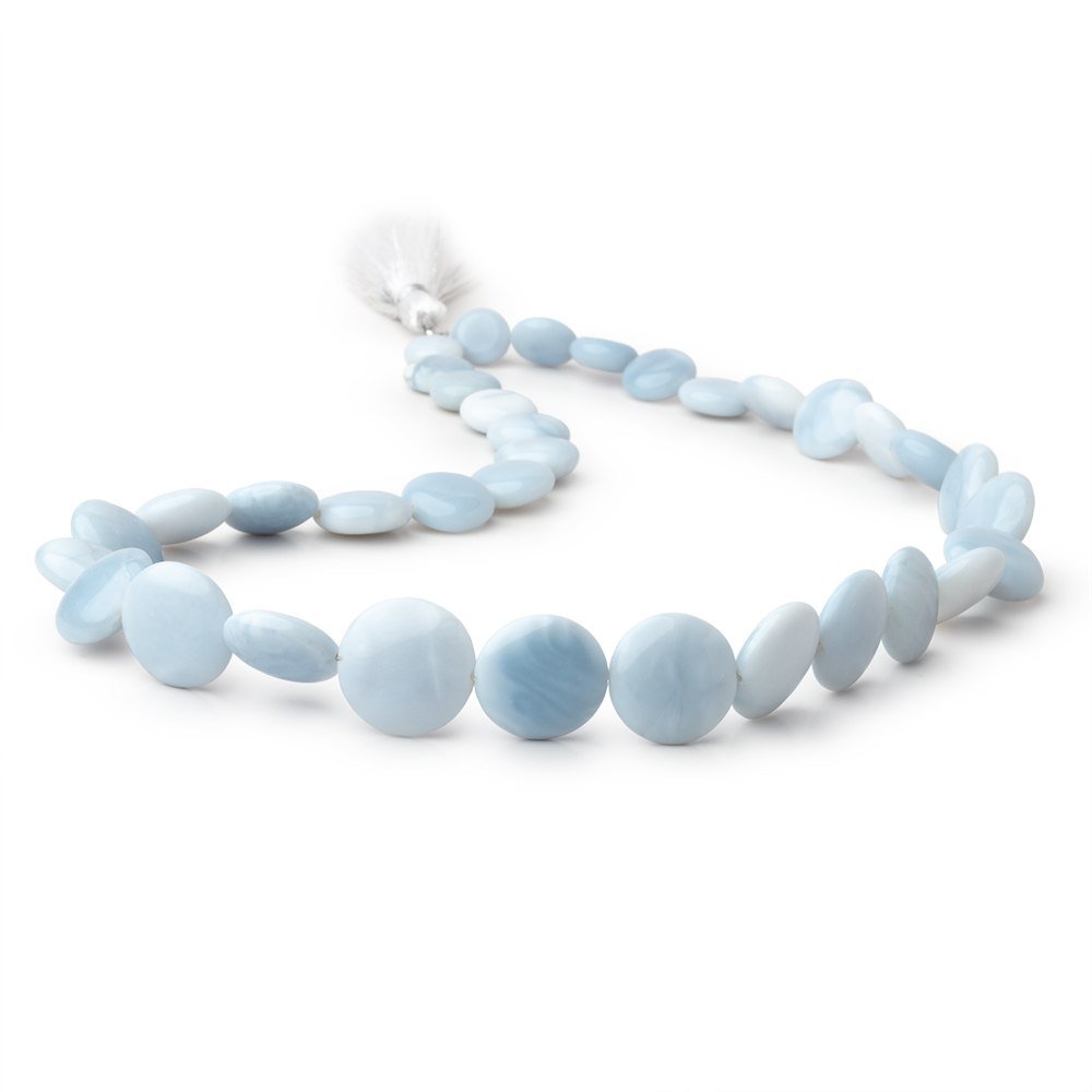 7 - 15mm Pale Owyhee Blue Opal Plain Coin Beads 16 inch 34 pieces - Beadsofcambay.com