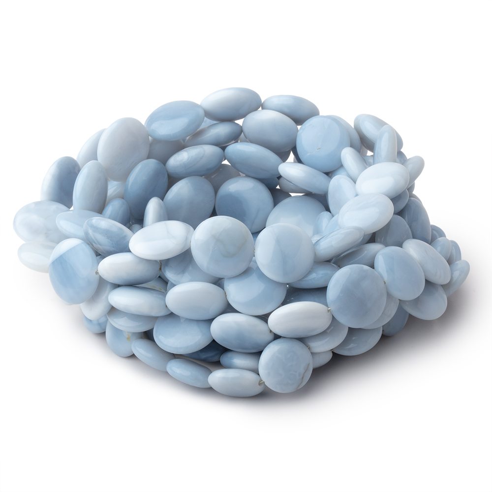 7 - 15mm Pale Owyhee Blue Opal Plain Coin Beads 16 inch 34 pieces - Beadsofcambay.com