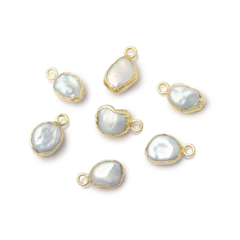 7 - 8mm Gold Leafed White Keshi Freshwater Pearl 1 Pendant - Beadsofcambay.com