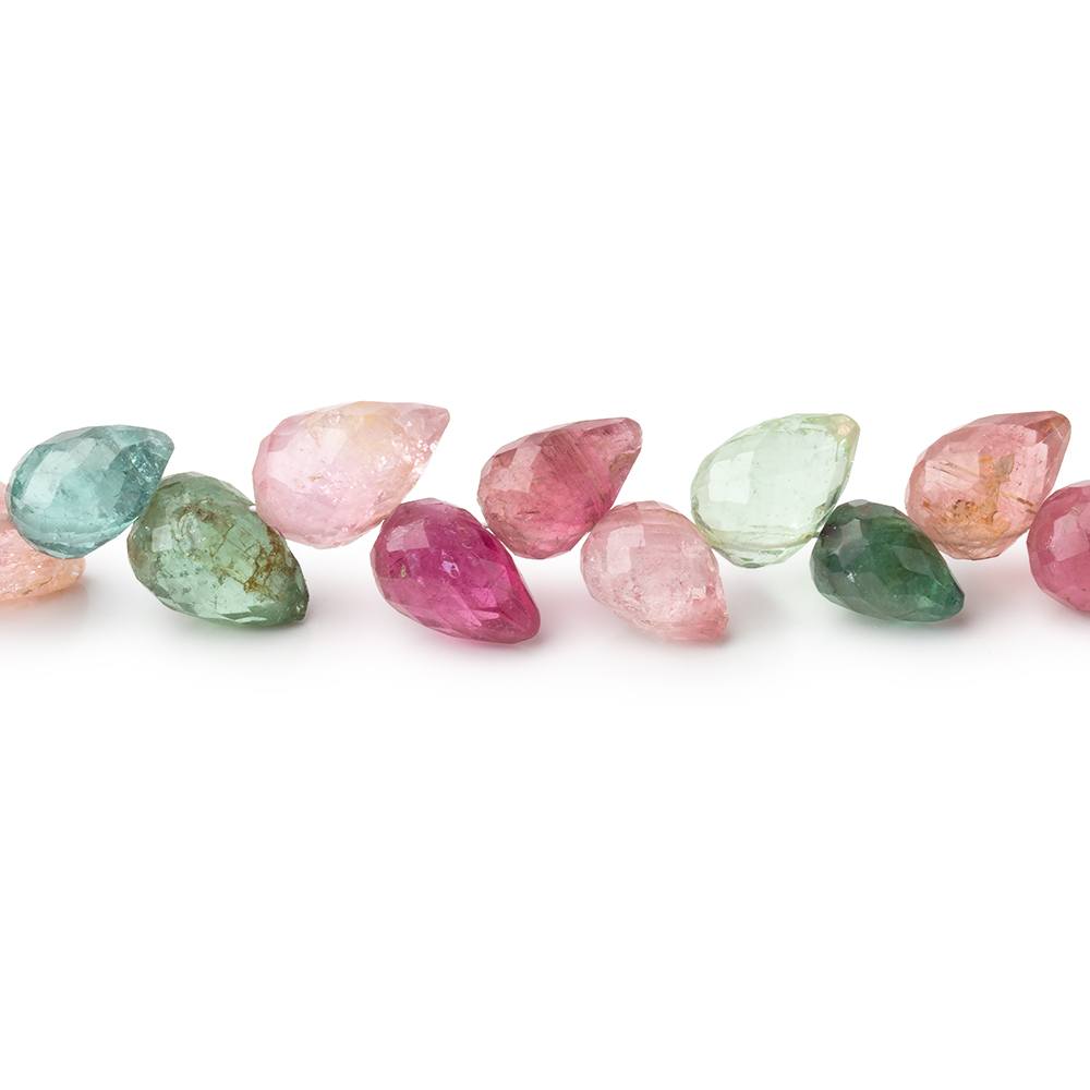 7-8mm Multi Color Tourmaline Shoulder Drill Tear Drop 4 inch 21 Beads AA - Beadsofcambay.com