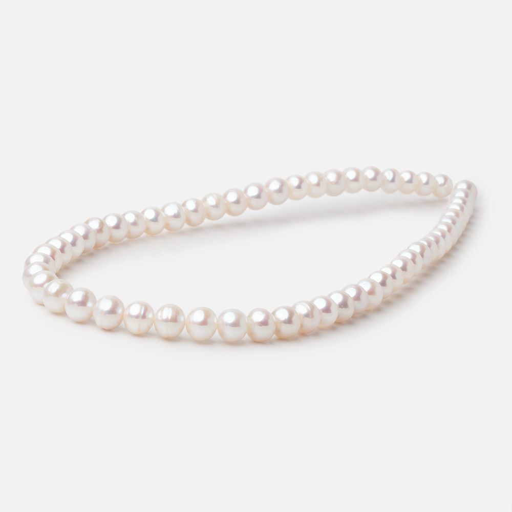 7 - 8mm Off White Chinese Akoya Saltwater Pearls 15.5 inch 56 pieces A - Beadsofcambay.com