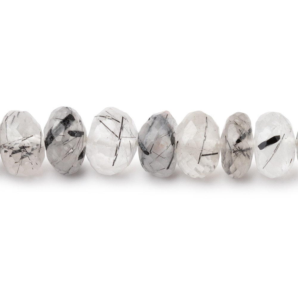 7.5mm Tourmalinated Quartz Faceted Rondelle 10.5 inch 55 Beads - Beadsofcambay.com