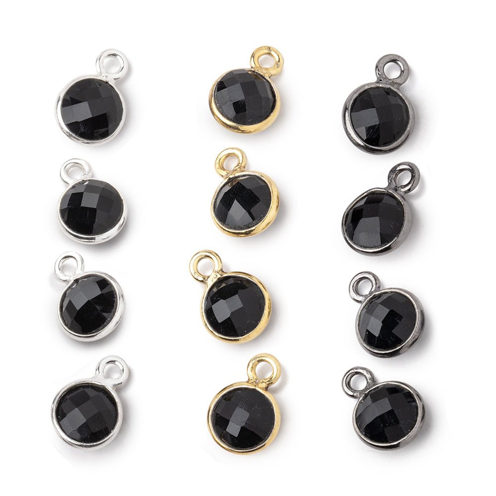 7mm Bezel Set Black Onyx Faceted Coin Set of 4 Pendants - Beadsofcambay.com