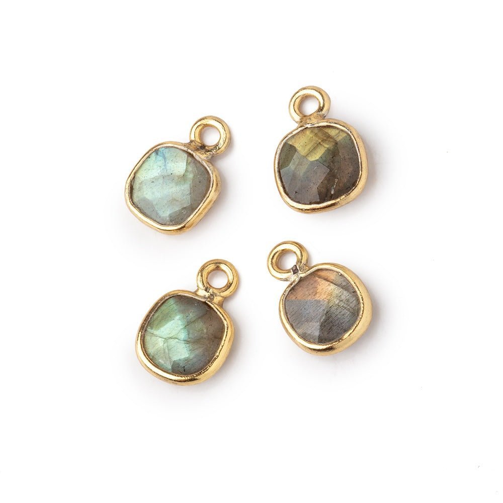 7mm Bezel Set Labradorite Faceted Cushion Set of 4 Pendants - Beadsofcambay.com