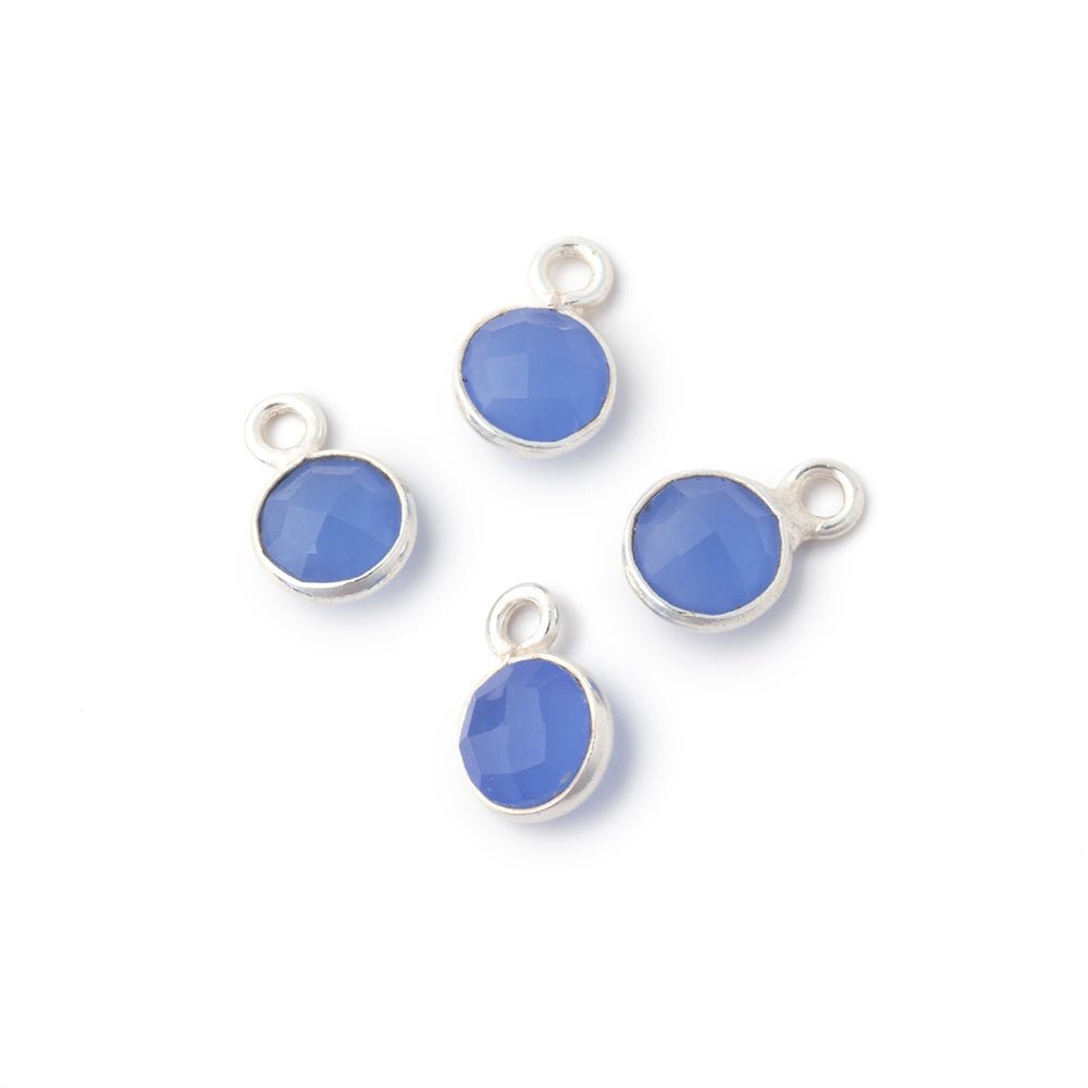 7mm Bezel Set Santorini Blue Chalcedony Faceted Coin Set of 4 Pendants - Beadsofcambay.com