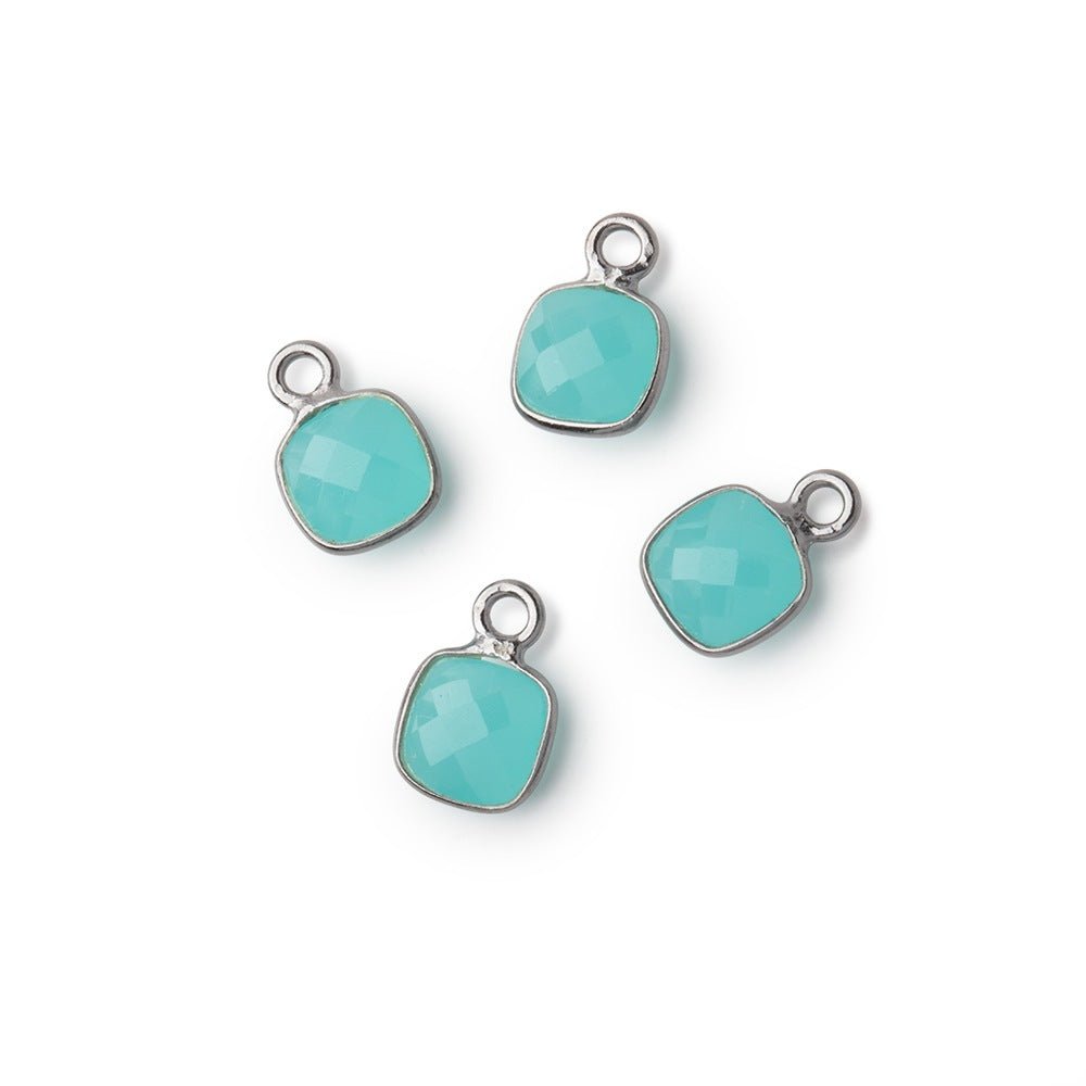 7mm Bezel Set Seafoam Blue Chalcedony Faceted Cushion Set of 4 Pendants - Beadsofcambay.com