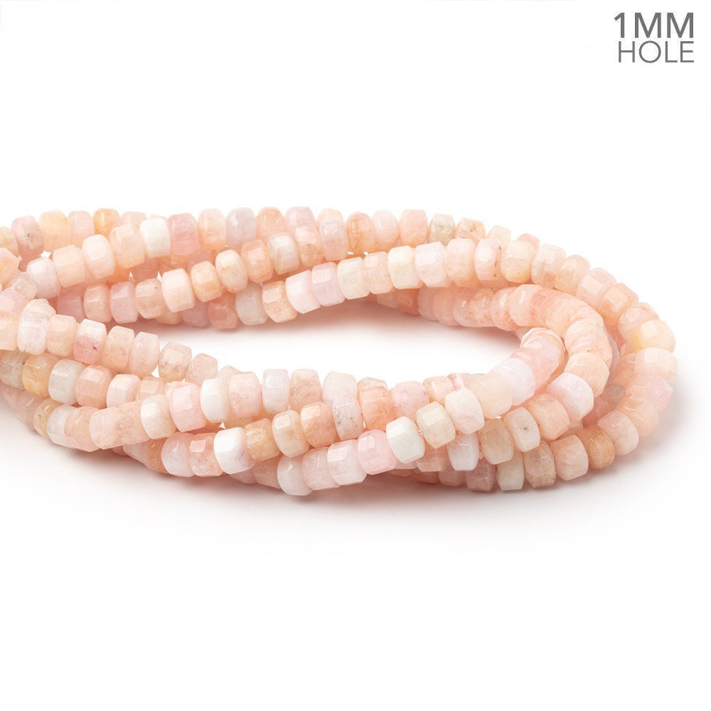 7mm Morganite Hexagon Tube 16 inch 75 Beads 1mm Drill Hole - Beadsofcambay.com