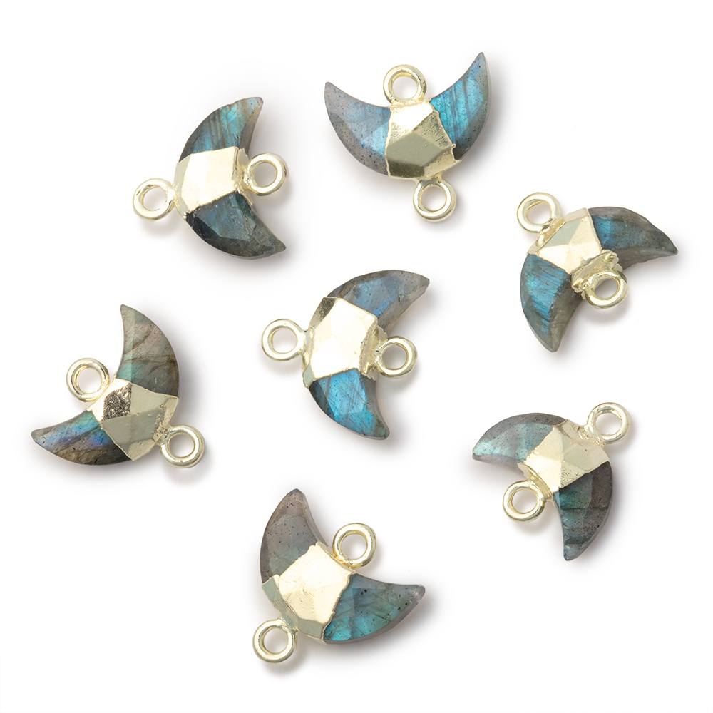 7x11mm Gold Leafed Labradorite Faceted Crescent Moon 1 Focal Connector - Beadsofcambay.com