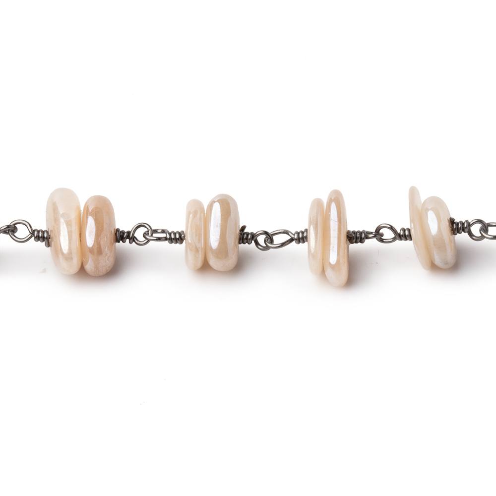 7x2mm Mystic Moonstone Plain Nugget Clusters on Black Gold Plated Chain - Beadsofcambay.com