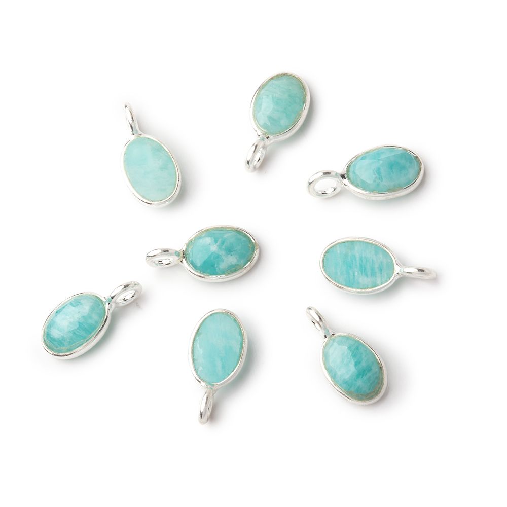 7x5mm Sterling Silver Bezel Amazonite Rose Cut Oval Pendant 1 piece - Beadsofcambay.com