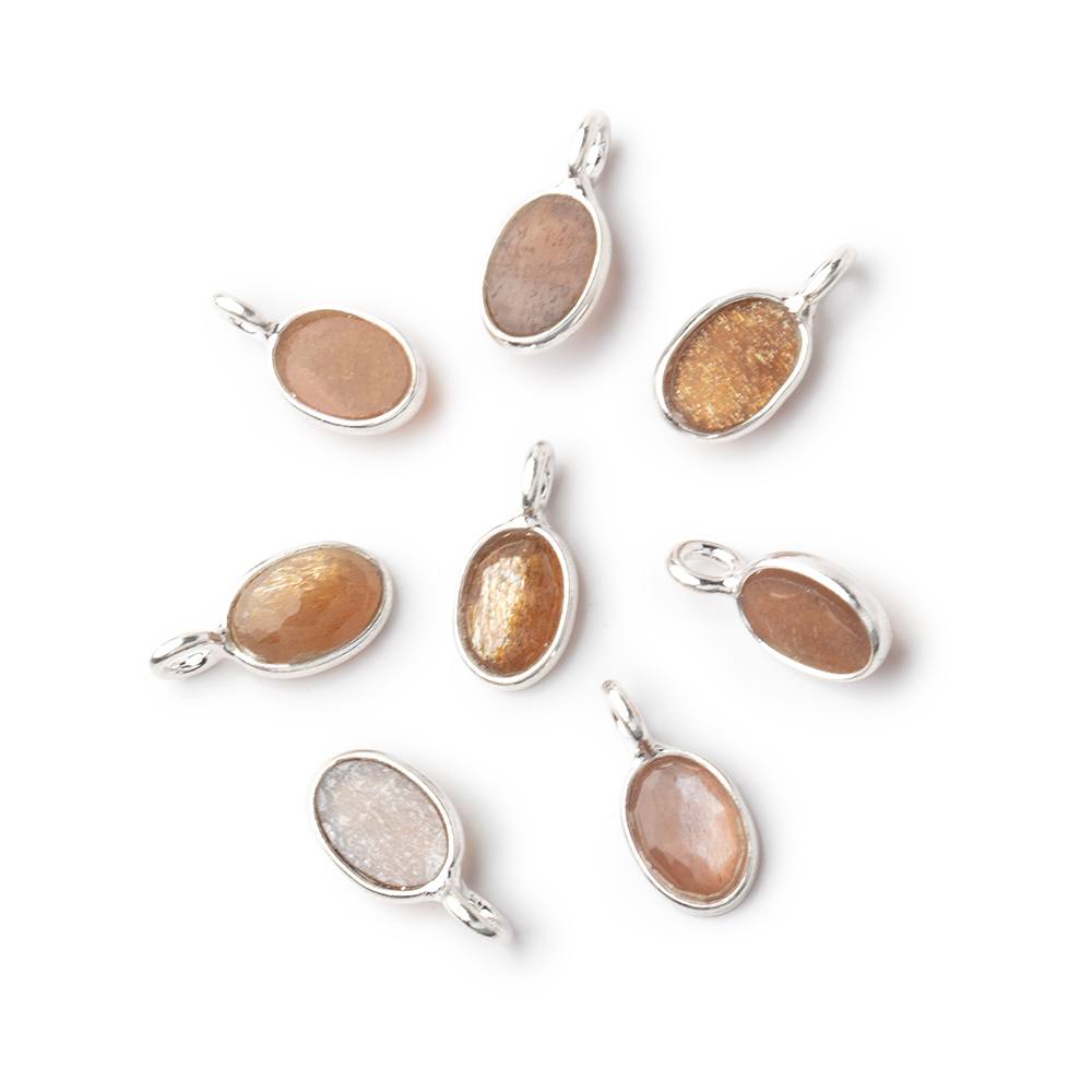 7x5mm Sterling Silver Bezel Chocolate Moonstone Rose Cut Oval Pendant 1 piece - Beadsofcambay.com