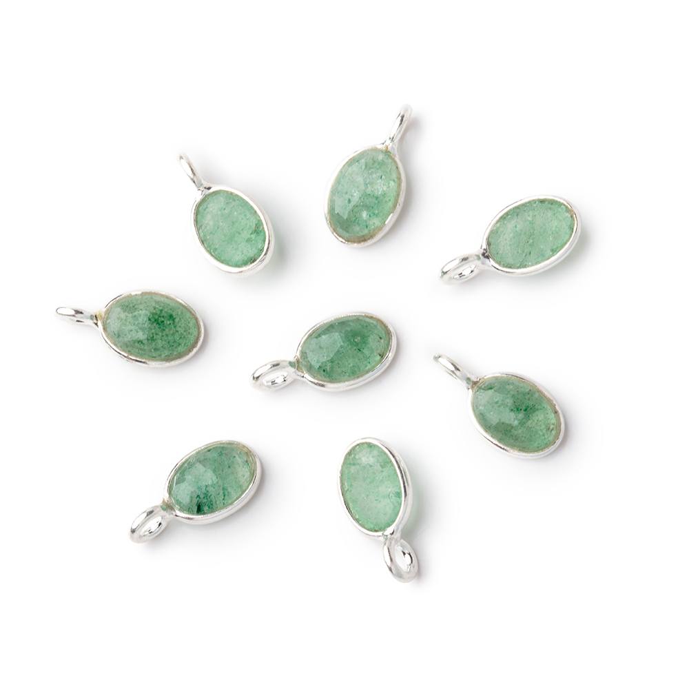 7x5mm Sterling Silver Bezel Green Aventurine Rose Cut Oval Pendant 1 piece - Beadsofcambay.com