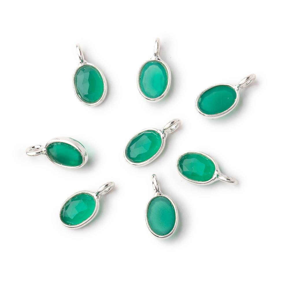 7x5mm Sterling Silver Bezel Green Onyx Rose Cut Oval Pendant 1 piece - Beadsofcambay.com