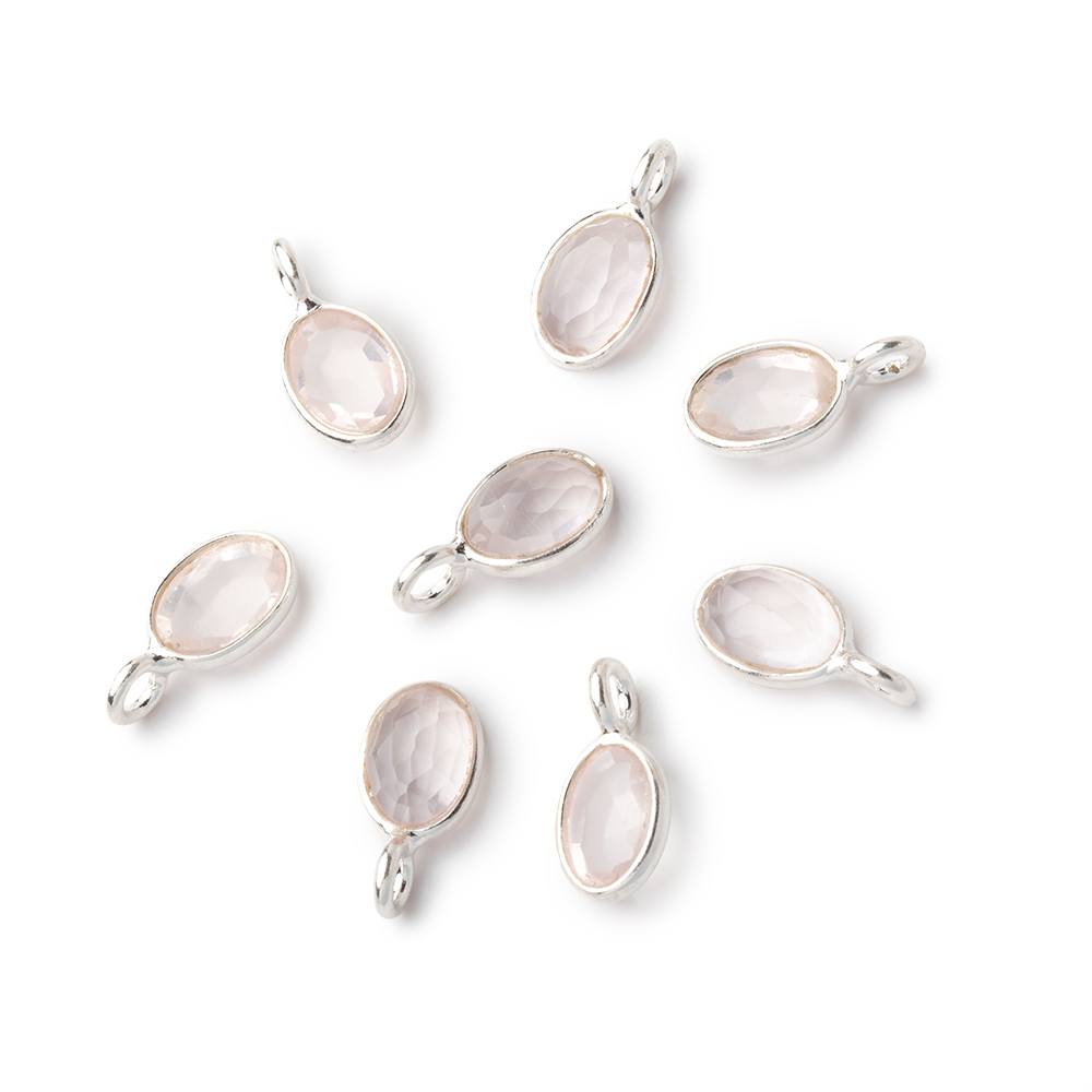 7x5mm Sterling Silver Bezel Rose Quartz Rose Cut Oval Pendant 1 piece - Beadsofcambay.com