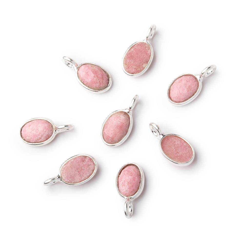 7x5mm Sterling Silver Bezel Thulite Rose Cut Oval Pendant 1 piece - Beadsofcambay.com