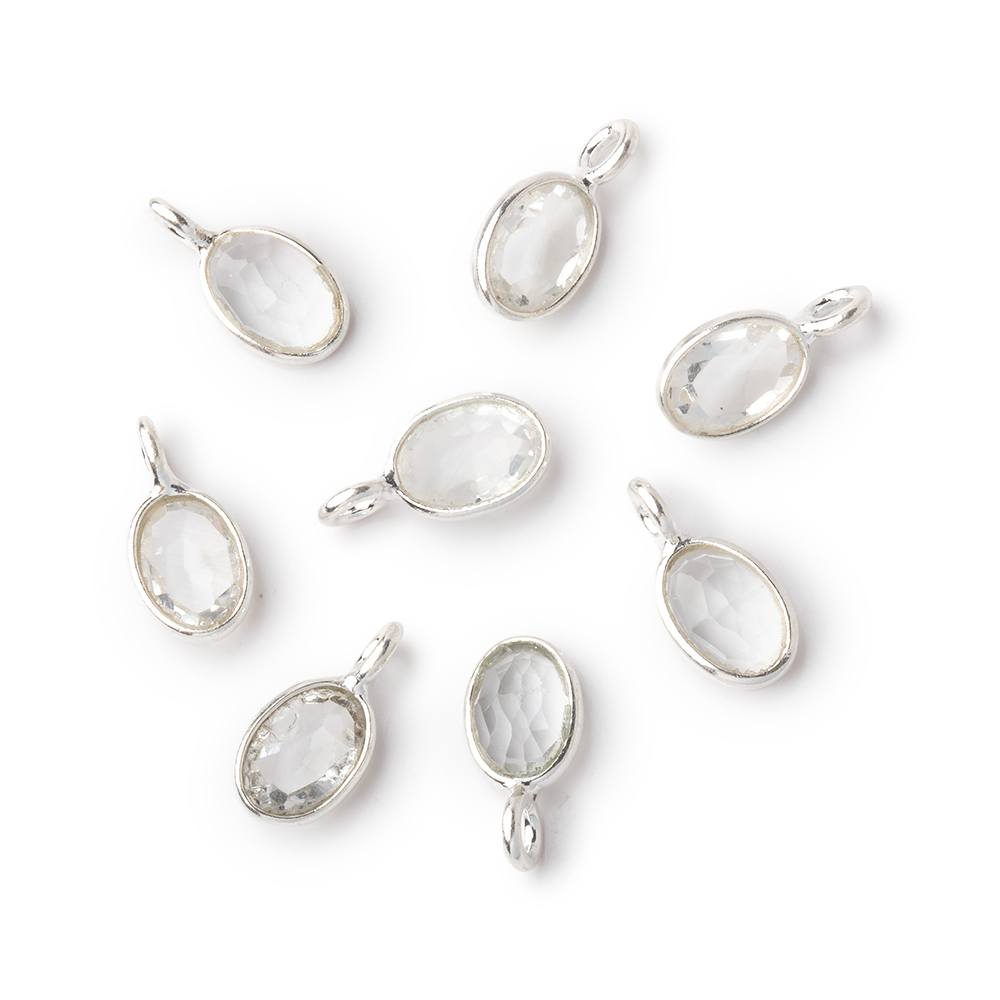 7x5mm Sterling Silver Bezel White Topaz Rose Cut Oval Pendant 1 piece - Beadsofcambay.com