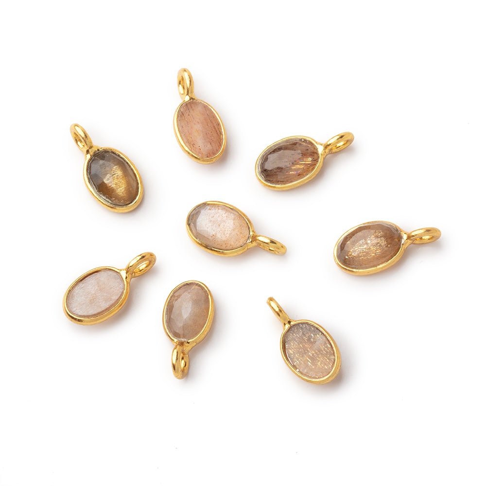 7x5mm Vermeil Bezel Chocolate Moonstone Rose Cut Oval Pendant 1 piece - Beadsofcambay.com