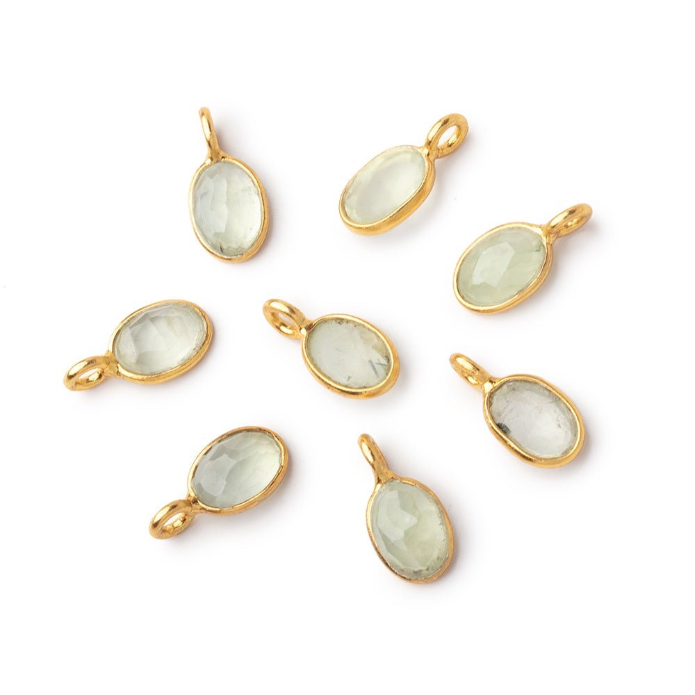 7x5mm Vermeil Bezel Prehnite Rose Cut Oval Pendant 1 piece - Beadsofcambay.com