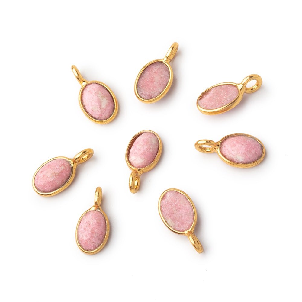 7x5mm Vermeil Bezel Thulite Rose Cut Oval Pendant 1 piece - Beadsofcambay.com