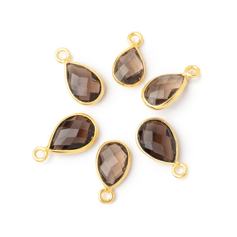 8-10.5mm Vermeil Bezel Smoky Quartz Faceted Pear Pendant 1 piece - Beadsofcambay.com