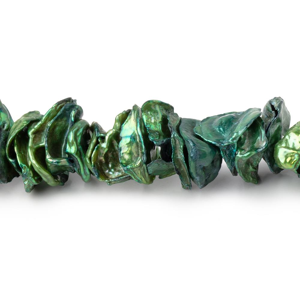 8 - 10mm Forest Green Center Drill Keshi Freshwater Pearl 14.5 inch 172 Beads - Beadsofcambay.com