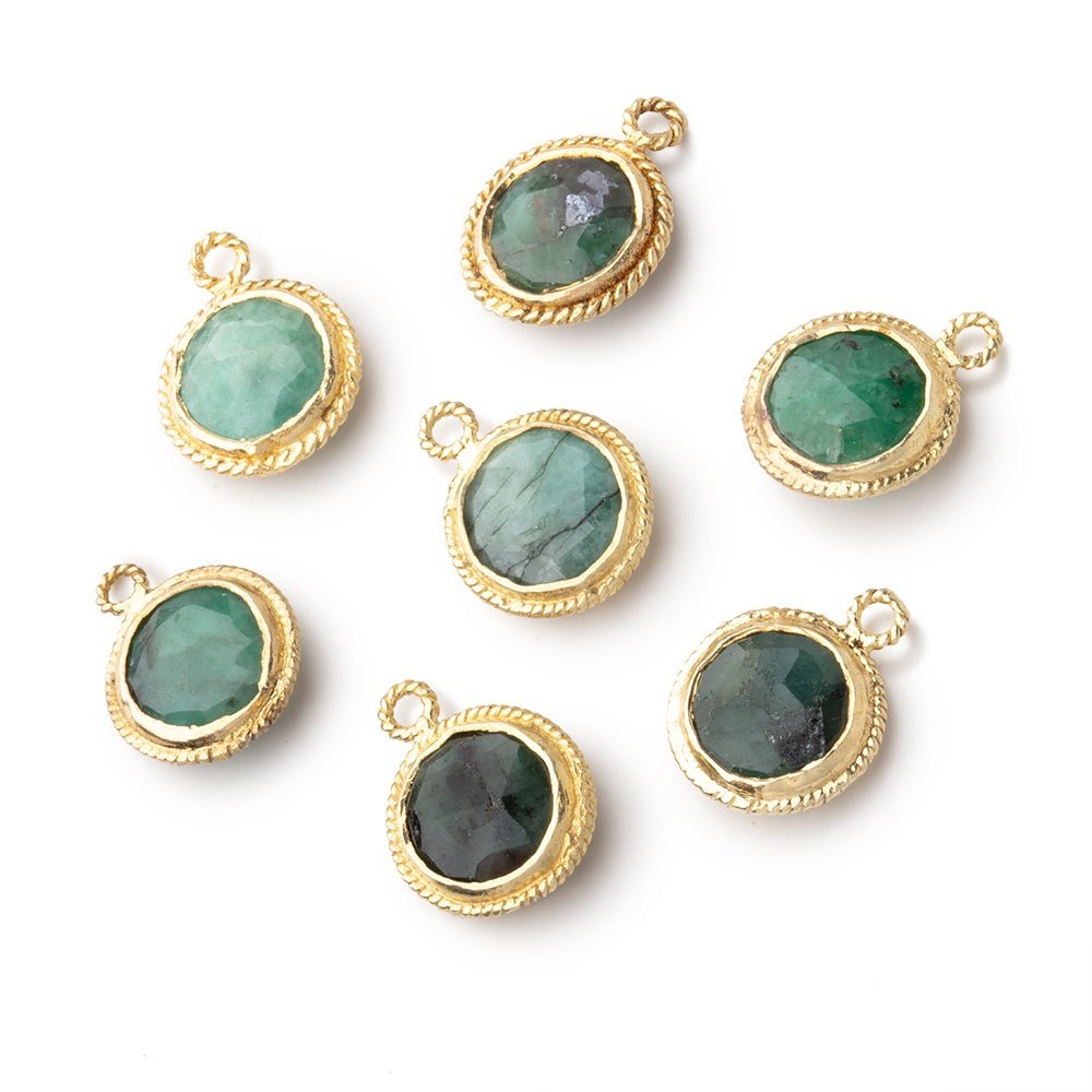 8 - 10mm Vermeil Rope Bezel Emerald Faceted Coin 1 Pendant - Beadsofcambay.com