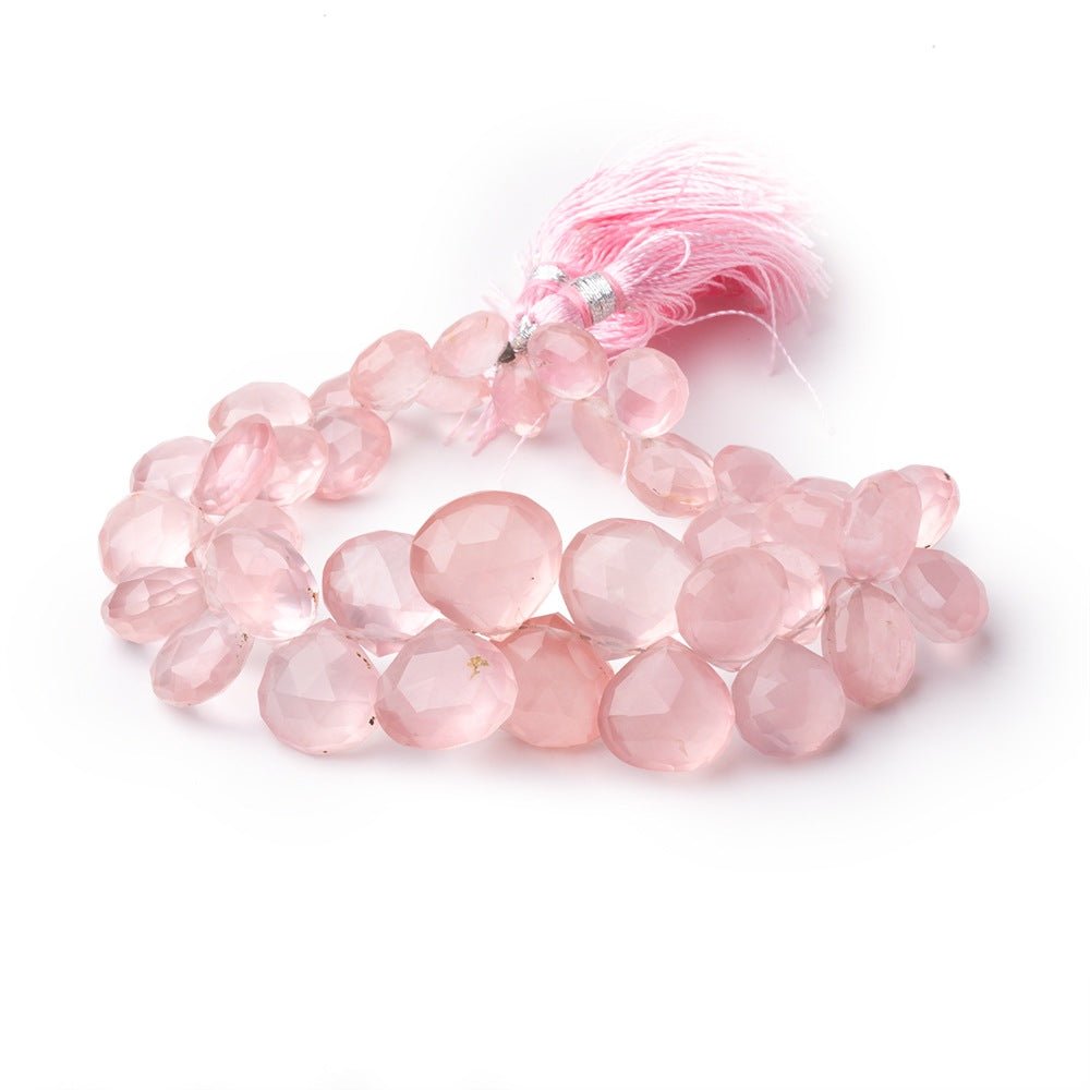 8-14mm Rose Quartz Faceted Heart Beads 7.5 inch 38 pieces - Beadsofcambay.com