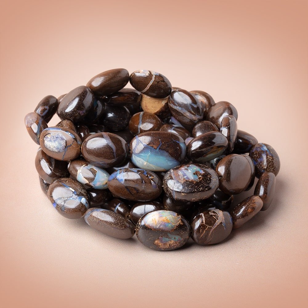 8 - 18mm Australian Boulder Opal Plain Oval 18 inch 33 Beads AA - Beadsofcambay.com