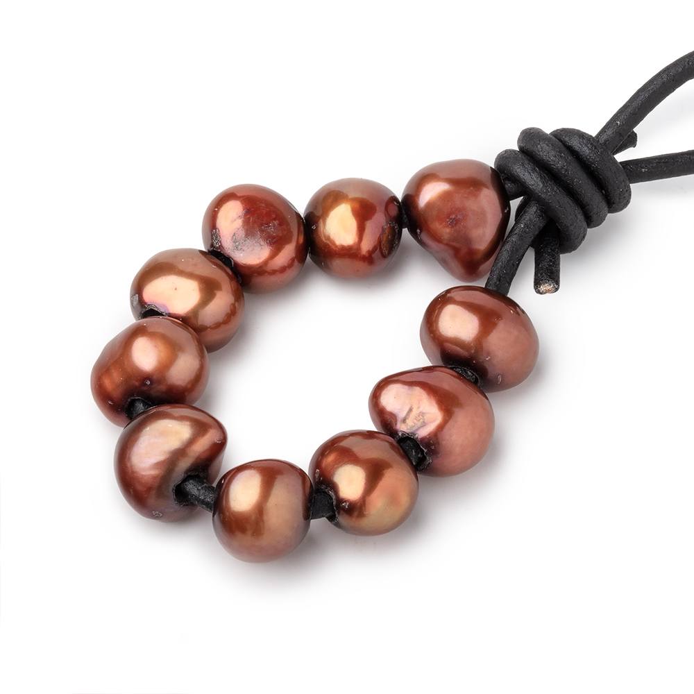 9.5-10.5mm Chestnut Brown Large Hole Baroque Pearls Set of 10 - BeadsofCambay.com
