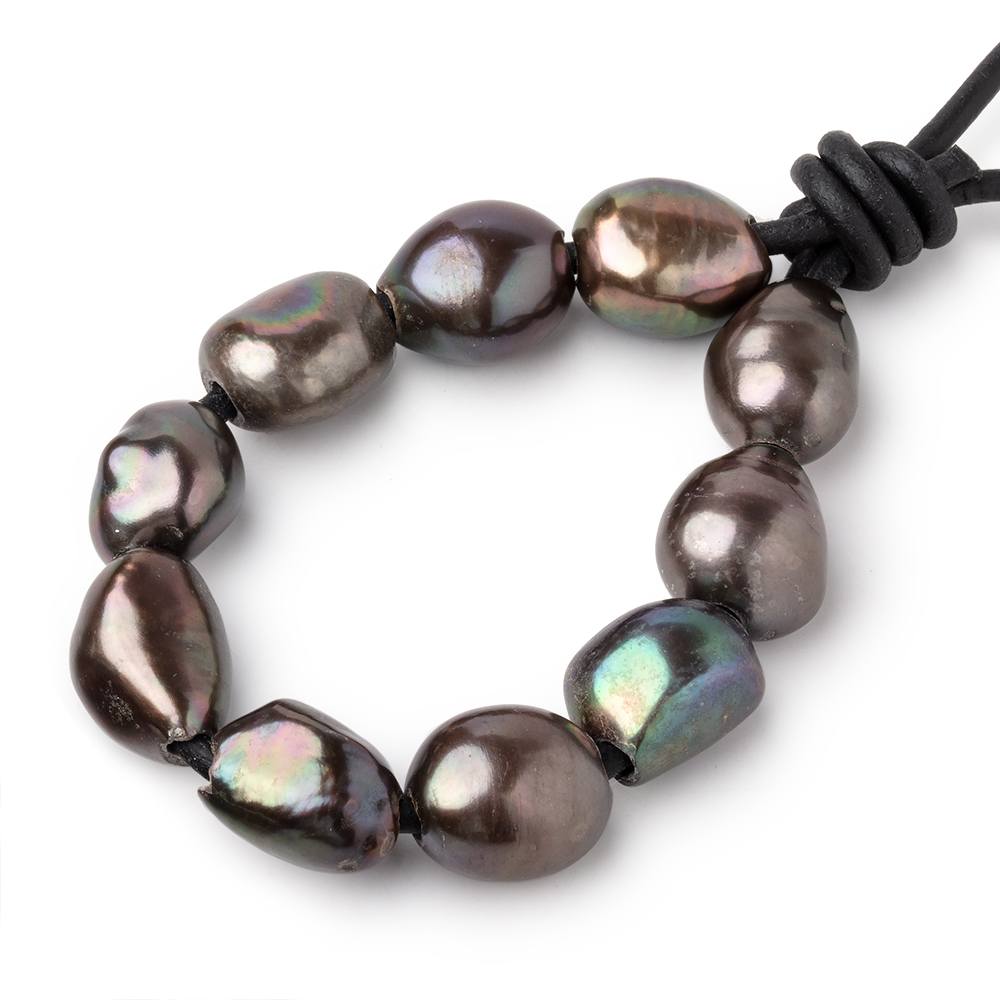 10.5-13.5mm Dark Greige Large Hole Baroque Pearls Set of 10 - BeadsofCambay.com