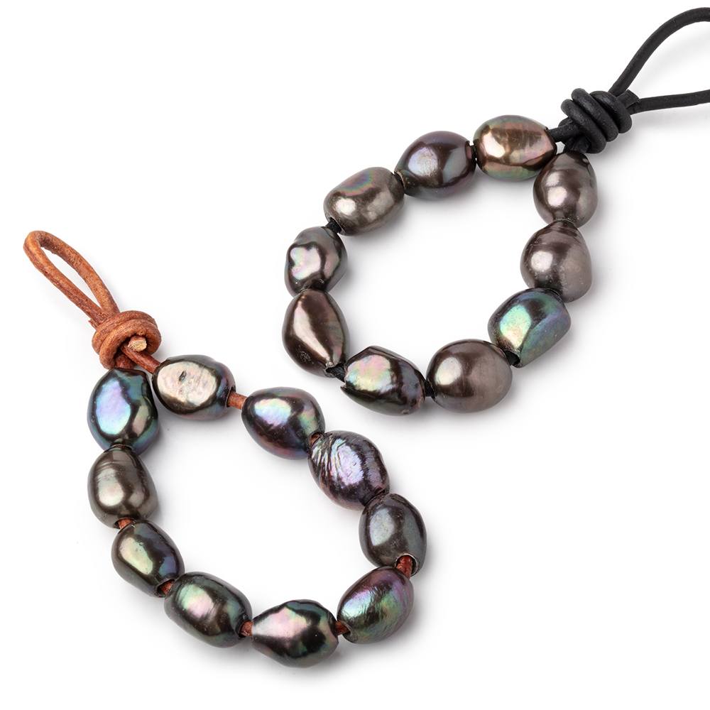 10.5-13.5mm Dark Greige Large Hole Baroque Pearls Set of 10 - BeadsofCambay.com