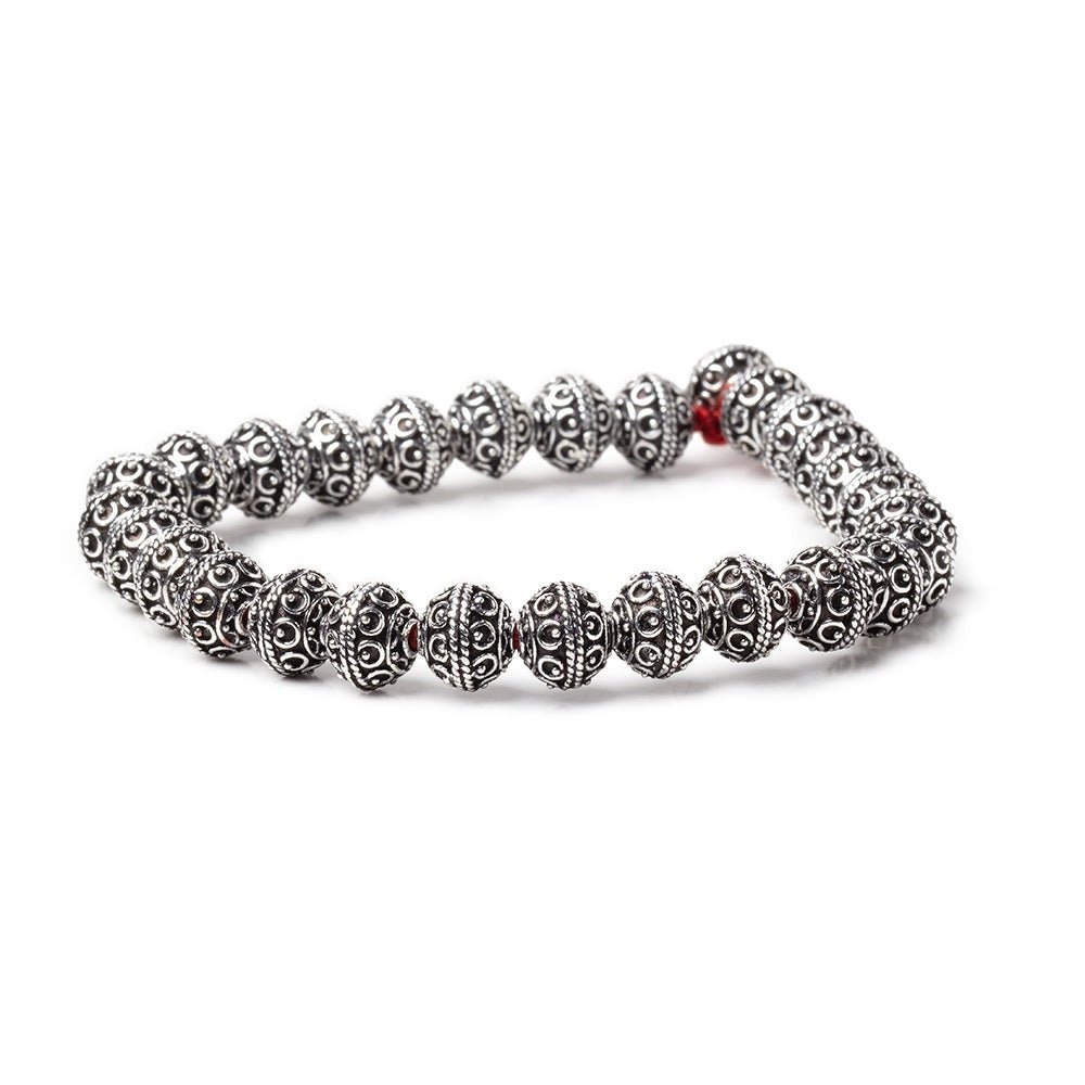 8mm Antiqued Silver Plated Copper Roval Persian Beads 8 inch 28 pieces - Beadsofcambay.com