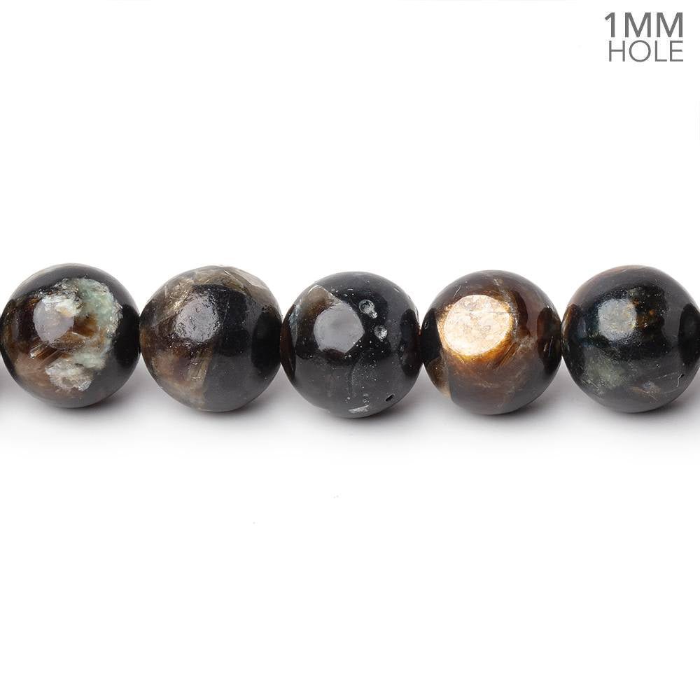 8mm Black Tourmaline in Muscovite Plain Rounds 15.5 inch 48 Beads - Beadsofcambay.com