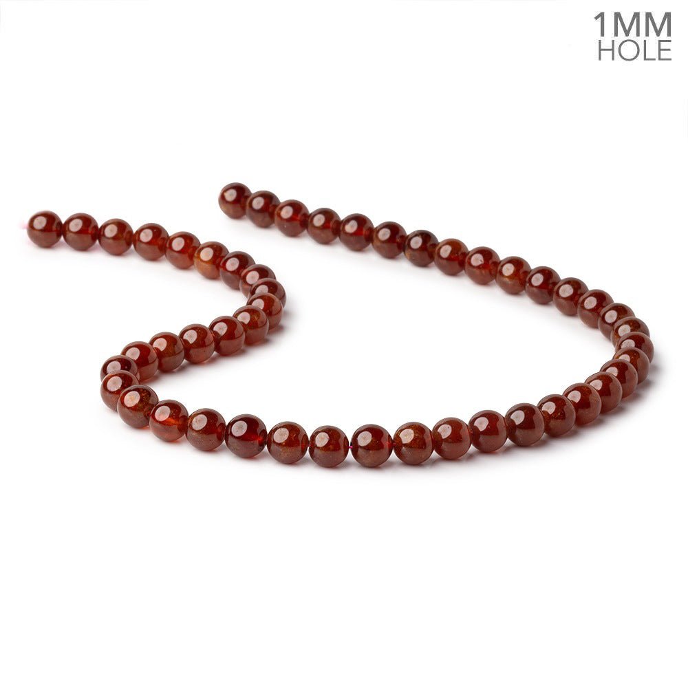 8mm Hessonite Garnet Plain Round 15.5 inch 48 Beads with a 1mm Hole - Beadsofcambay.com
