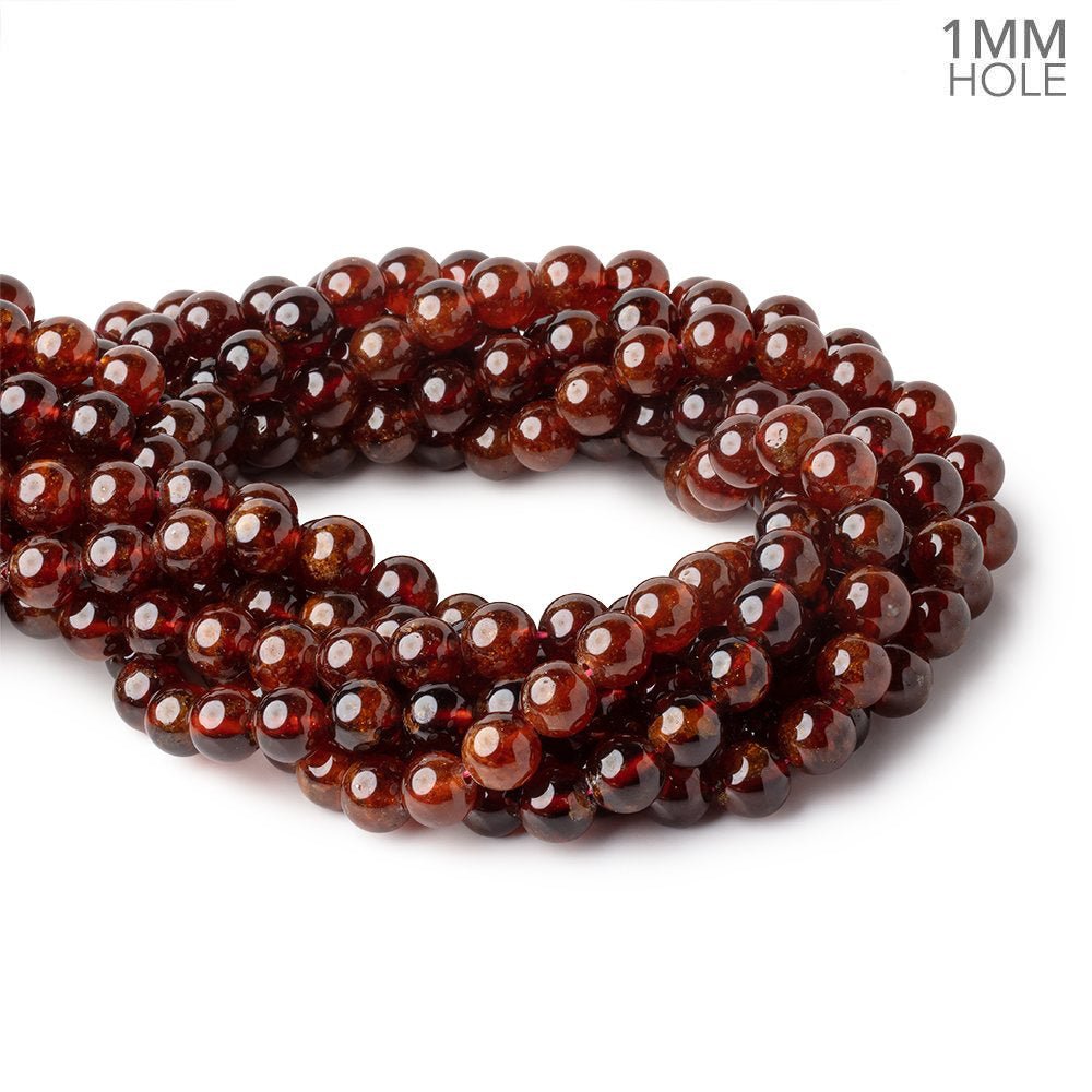 8mm Hessonite Garnet Plain Round 15.5 inch 48 Beads with a 1mm Hole - Beadsofcambay.com