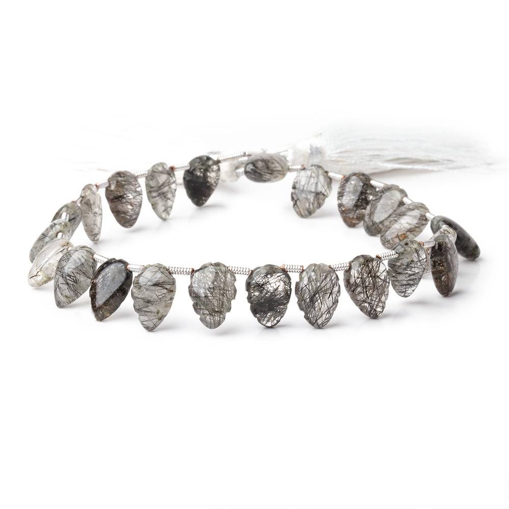 8x5 - 11x7mm Tourmalinated Quartz Carved Leaf Beads 8 inch 25 pieces - Beadsofcambay.com