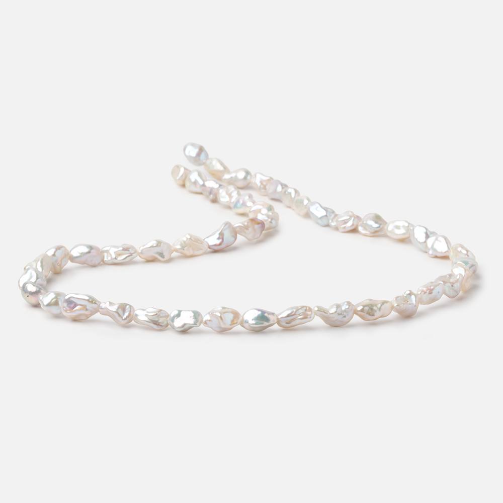 8x6.5 - 10x7mm Off White Keshi Straight Drilled Freshwater Pearl 16 inch 45 Beads - Beadsofcambay.com