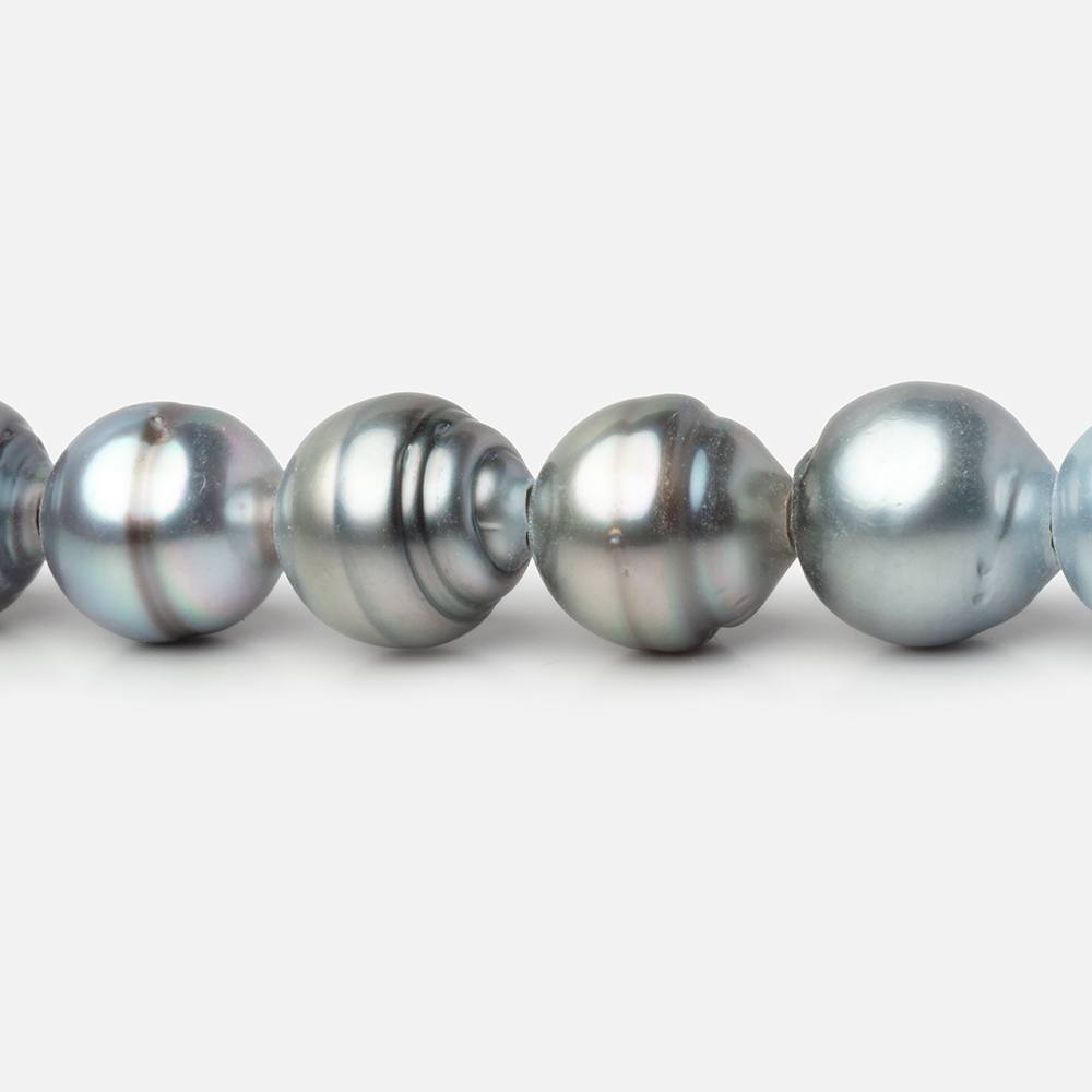 9 - 10mm Silver Tahitian 2mm Large Hole Saltwater Pearls 3.5 inch 10 Beads - Beadsofcambay.com