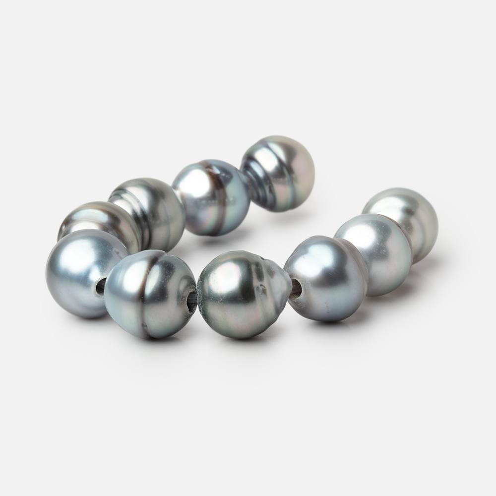 9 - 10mm Silver Tahitian 2mm Large Hole Saltwater Pearls 3.5 inch 10 Beads - Beadsofcambay.com