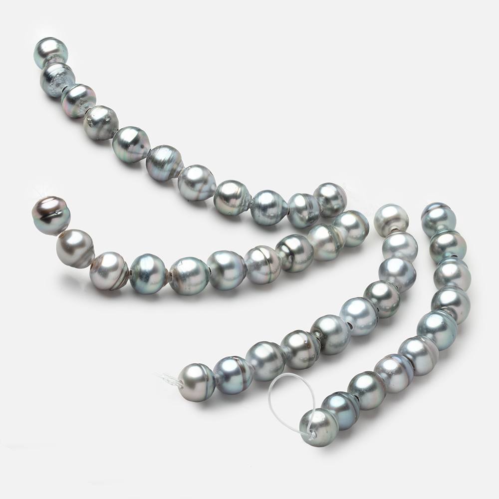 9 - 10mm Silver Tahitian 2mm Large Hole Saltwater Pearls 3.5 inch 10 Beads - Beadsofcambay.com