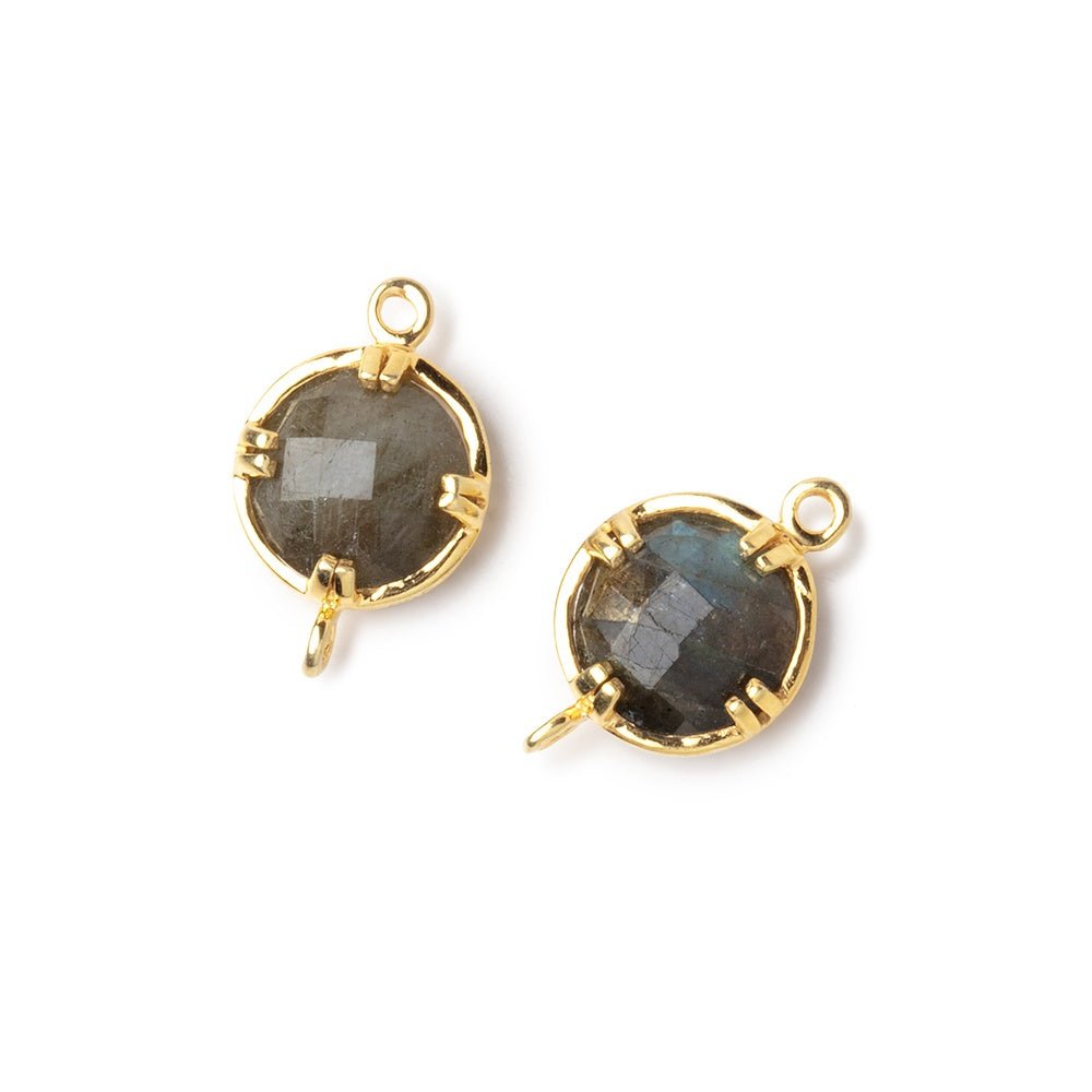 9.5mm Vermeil Bezel Labradorite Faceted Coin Connector 1 piece - Beadsofcambay.com