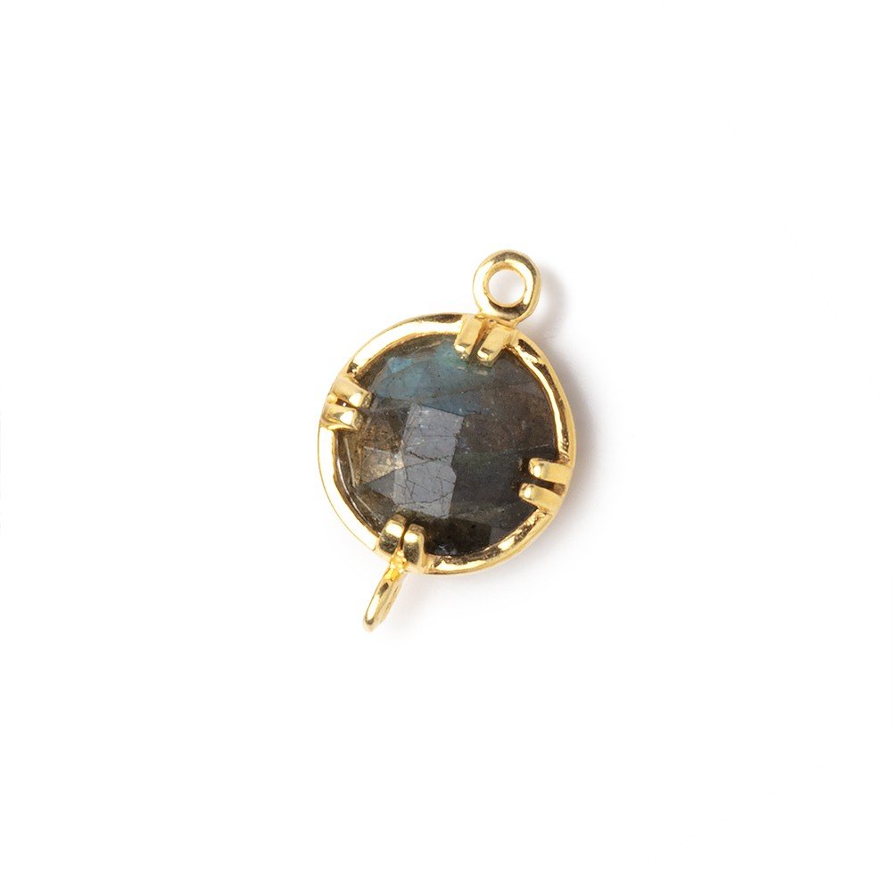 9.5mm Vermeil Bezel Labradorite Faceted Coin Connector 1 piece - Beadsofcambay.com